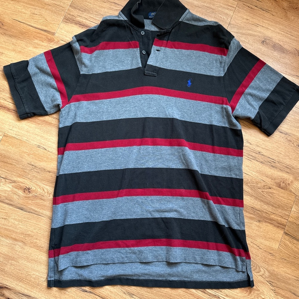 Polo by Ralph Lauren Black and Gray Striped Polo Shirt